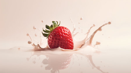 strawberry in milk splash on a white background. 3d renderingの素材