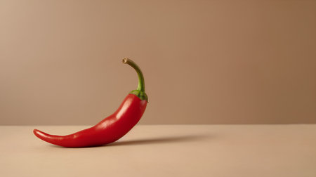 Red hot chili pepper on brown background. Minimal food concept.の素材