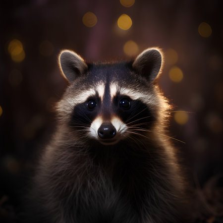 Portrait of a raccoon on a background of bokehの素材