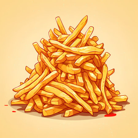 Vector illustration of a pile of french fries. Isolated on white background.の素材