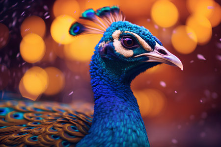 Beautiful peacock on the background of bokeh lights.の素材