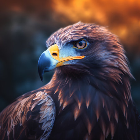 Eagle portrait on the background of the night sky. 3d renderingの素材
