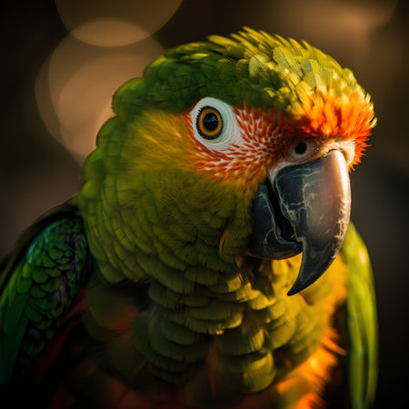 Portrait of a colorful macaw parrot on a dark backgroundの素材