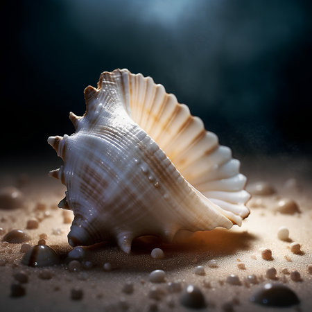 Beautiful seashell on a dark background. Close-up.の素材