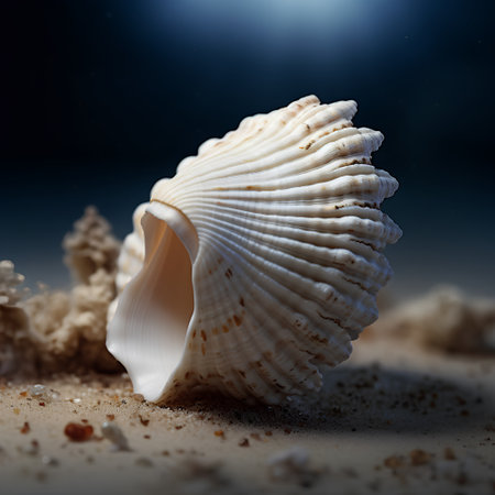 Sea shell on the sand at night. 3d rendering, 3d illustration.の素材