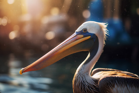 Pelican in the park at sunset. Close-up.の素材