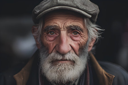 Portrait of an old beggar man with a gray beard.の素材