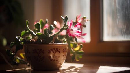Cactus in a pot on the windowsill. Shallow depth of fieldの素材
