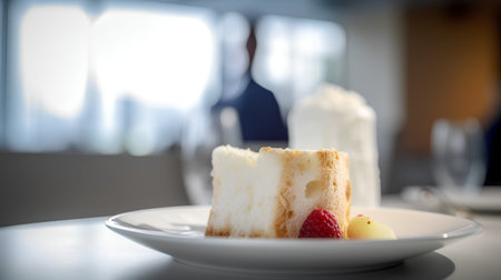 Breakfast in the hotel room with a cup of coffee and cakeの素材