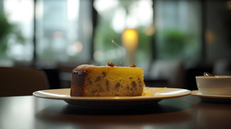 Piece of cake on the table in cafe. Selective focus.の素材