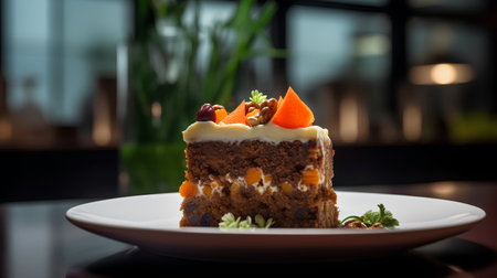 Delicious carrot cake on a white plate. Selective focus.の素材