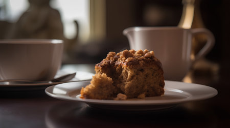 Coffee cup and cake on the table. Selective focus.の素材