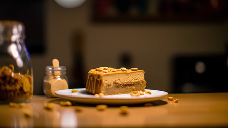 Piece of cheesecake on a white plate. Selective focus.の素材
