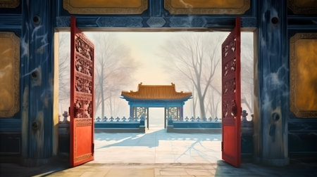 Chinese classical style gate in the Forbidden City, Beijing, China.の素材
