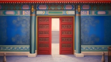 Chinese traditional door in a chinese temple (3d render)の素材