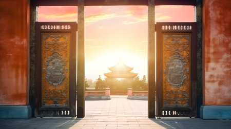 The door of the Forbidden City at sunset, Beijing, China.の素材