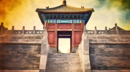 Gate of the Forbidden City, Beijing, China. Vintage style.の素材