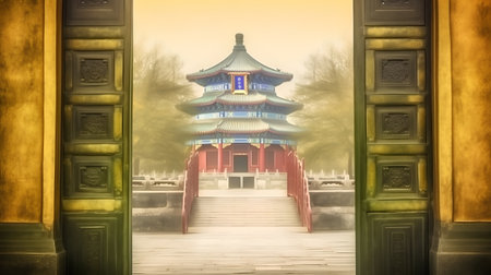 Chinese temple gate in Beijing, China. Photo in old color image style.の素材