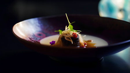 japanese cuisine. Miso soup on a dark background.の素材