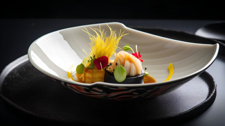 Japanese Cuisine - Gunkan Sushi on Black Background.の素材