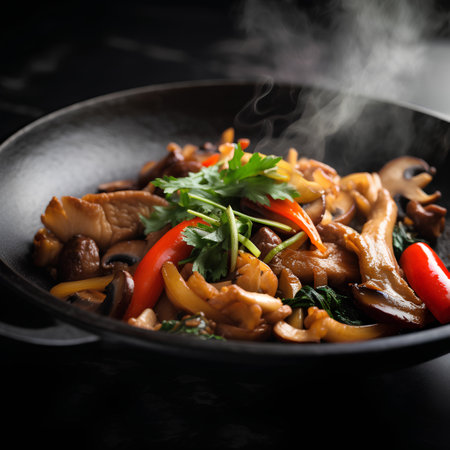 Chinese cuisine. Stir-fried shiitake mushrooms with vegetablesの素材