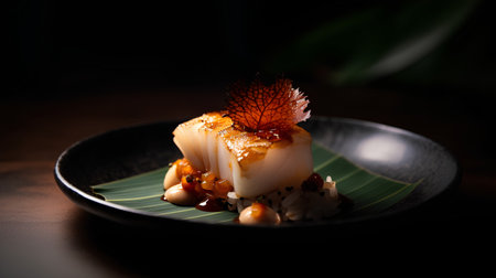 Traditional japanese rice cake with sesame seeds on black backgroundの素材