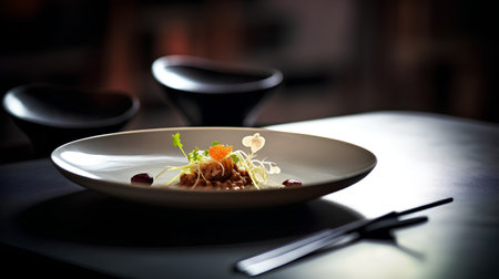 Spaghetti with caviar on a plate. Shallow depth of fieldの素材