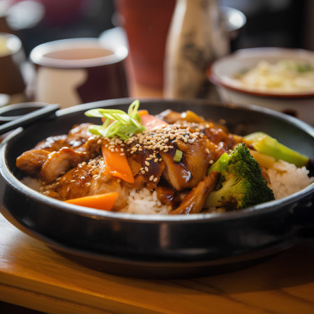 Teriyaki chicken with rice and vegetables, japanese foodの素材