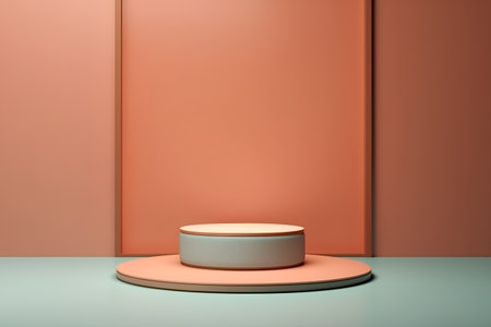 3d rendering of podium or pedestal with orange wall background.の素材