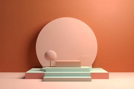 3d render of abstract geometric forms. Minimal scene with podium for product presentation.の素材