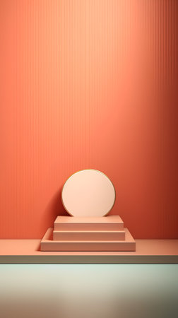 3d rendering of abstract geometric forms. Glossy orange podium for your design.の素材