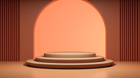 Abstract scene with podium and arch, 3d render. Computer digital drawing.の素材