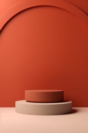 Abstract minimal scene with geometrical forms. Red background. 3d renderの素材