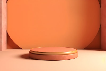 3d render of orange podium on orange background. Minimalist scene.の素材