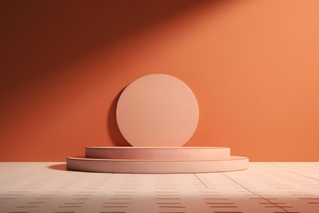 3d render of a podium in a room with orange walls.の素材