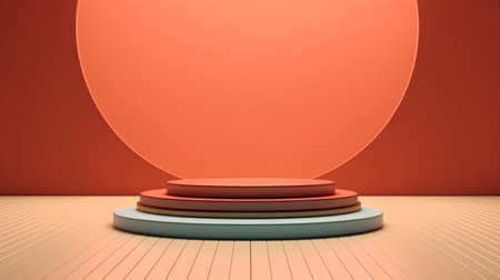 3d render of podium for product presentation with copy space on orange backgroundの素材