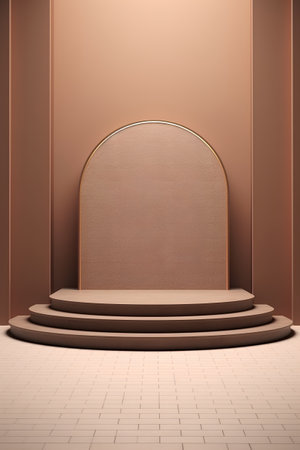 3d render of podium for product presentation in room with brown wallの素材