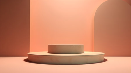 3d render of podium for product presentation in orange room with archの素材