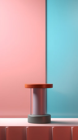 3d render of podium for product presentation on blue and pink backgroundの素材