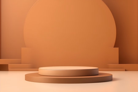 3d rendering of orange podium for product presentation. Abstract background.の素材