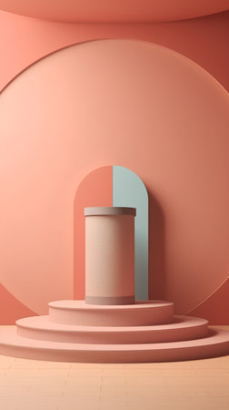 Abstract minimal scene with podium and arch. 3d render illustration.の素材