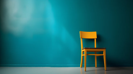 3d rendering of a chair in a room with a blue wallの素材