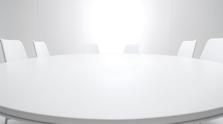 White table and chairs in a meeting room. 3D rendering.の素材