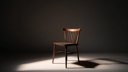 Old wooden chair in dark room with shadow on wall. 3d renderの素材