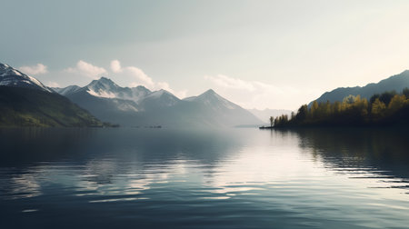 Beautiful alpine lake in a cloudy day. 3d renderの素材
