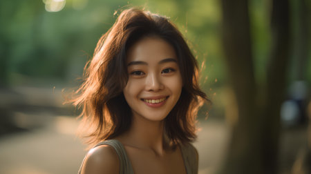 Portrait of a beautiful young asian woman smiling at the cameraの素材