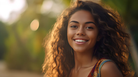 Portrait of young beautiful african american woman smiling and looking at camera.の素材