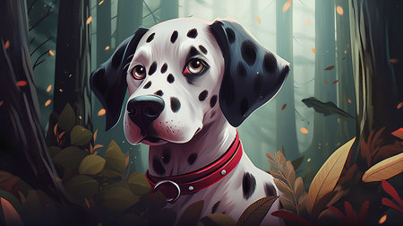Dalmatian dog in autumn forest. Vector illustration for your designの素材