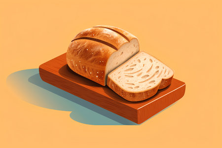 Loaf of bread on a wooden cutting board. Vector illustration.の素材