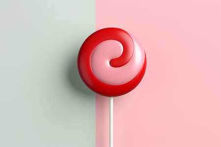 Red lollipop on pastel background. 3d rendering.の素材